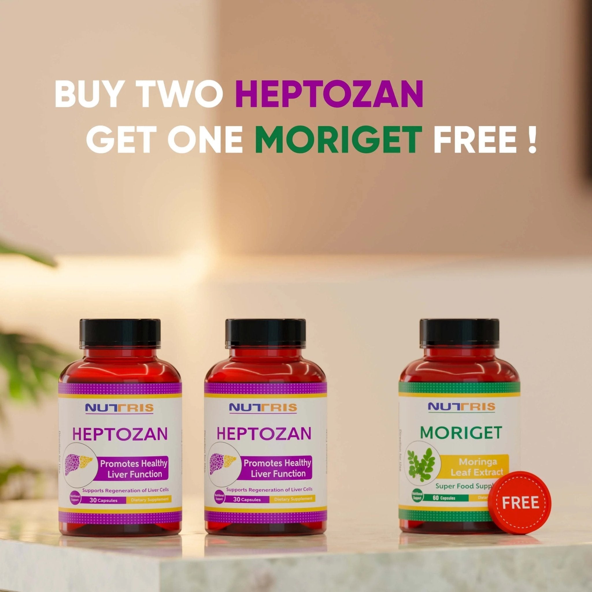 BUY 2 HEPTOZAN, GET 1 MORIGET FREE
